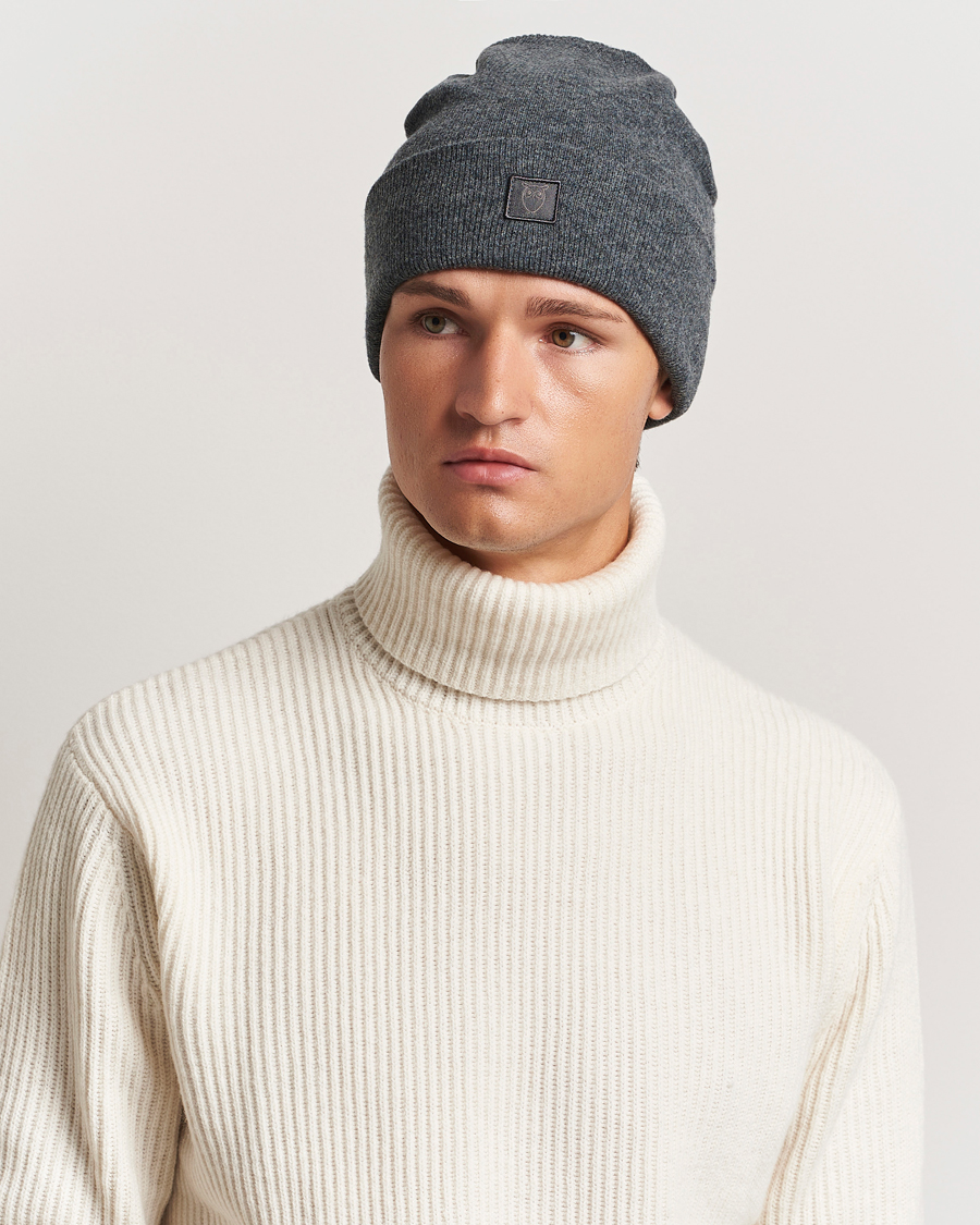 Mies |  | KnowledgeCotton Apparel | Double Layer Wool Beanie Dark Grey