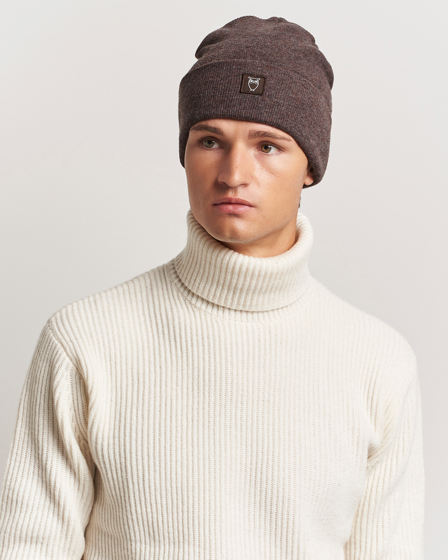 Mies |  | KnowledgeCotton Apparel | Double Layer Wool Beanie Brown Melange