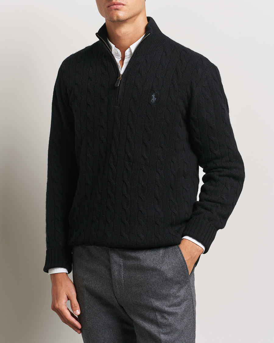 Mies |  | Polo Ralph Lauren | Wool/Cashmere Cable Half Zip Polo Black