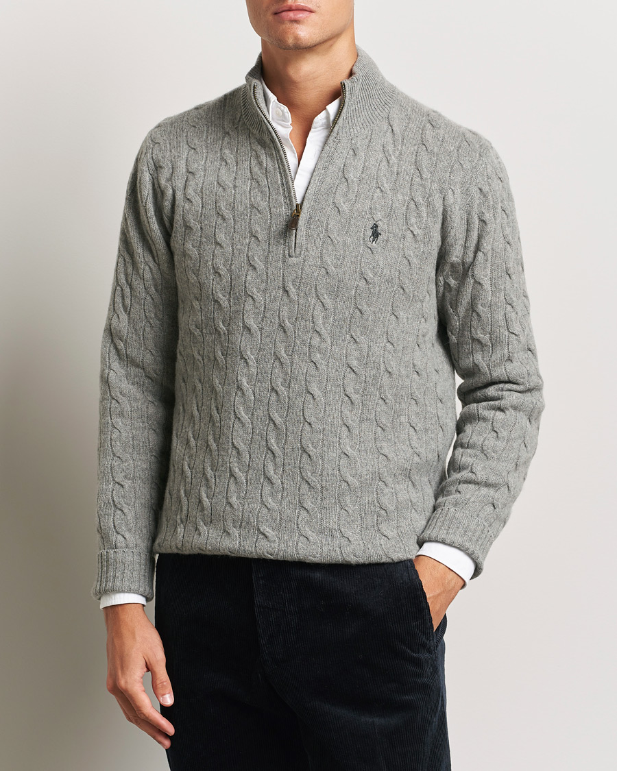 Mies |  | Polo Ralph Lauren | Wool/Cashmere Cable Half Zip Fawn Grey Heather