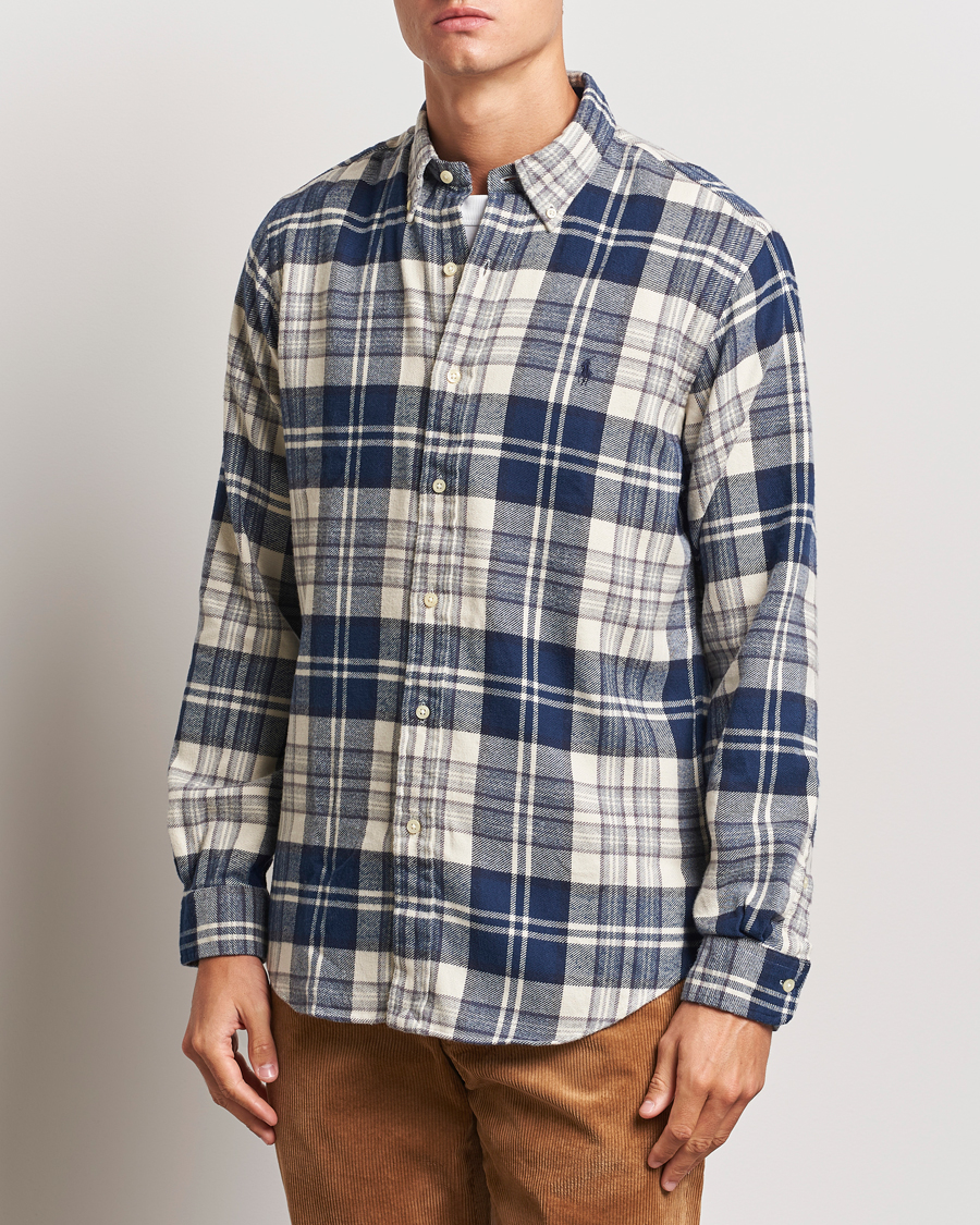 Mies |  | Polo Ralph Lauren | Custom Fit Brushed Flannel Checked Shirt Off White/Navy