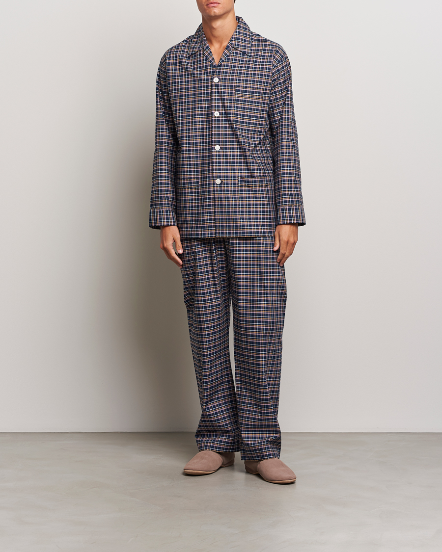 Mies | Yöpuvut | Derek Rose | Cotton Checked Pyjama Set Navy