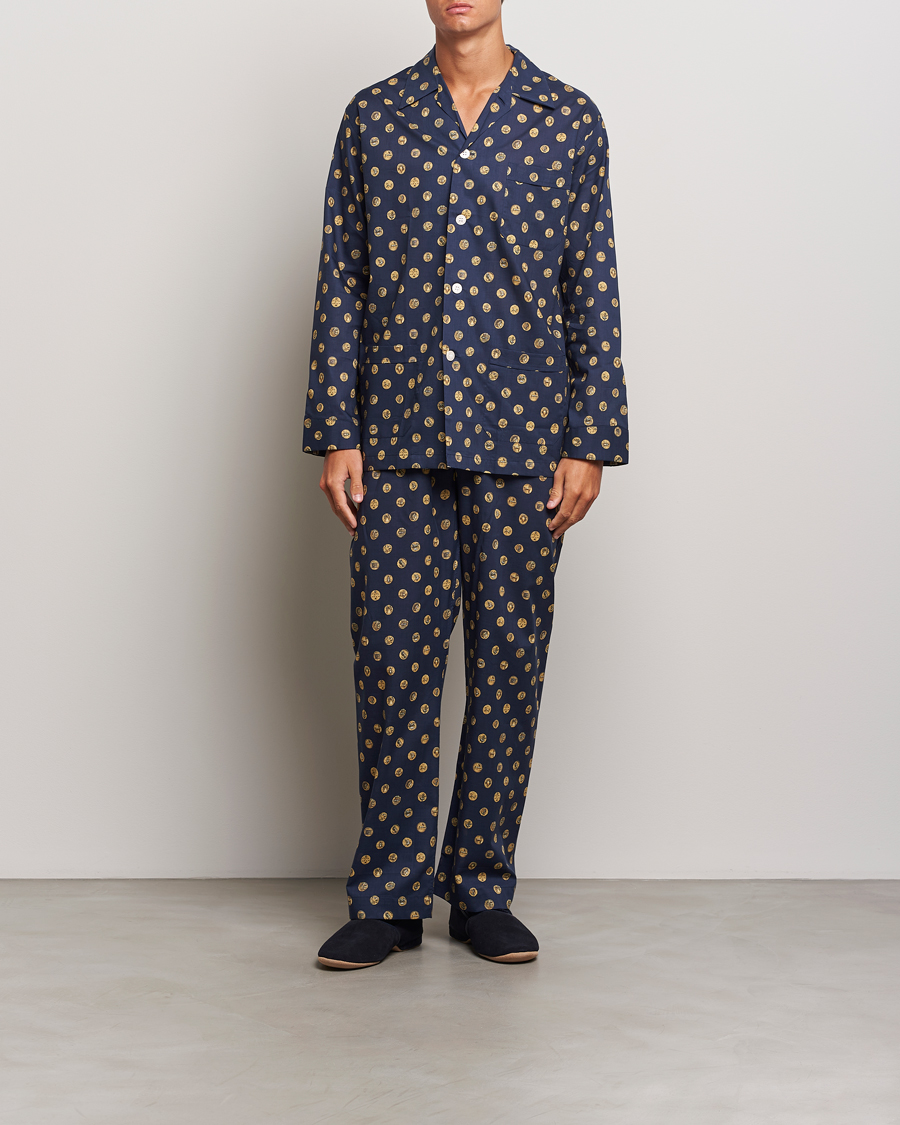 Mies |  | Derek Rose | Printed Cotton Pyjama Set Navy