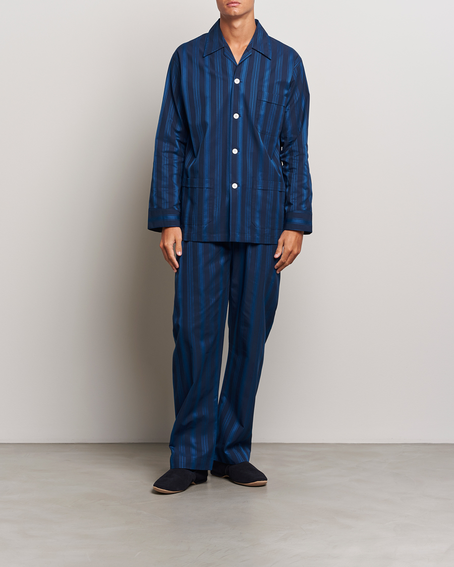 Mies | Yöpuvut | Derek Rose | Striped Cotton Pyjama Set Navy