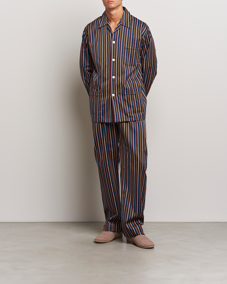 Mies | Yöpuvut | Derek Rose | Striped Cotton Pyjama Set Navy
