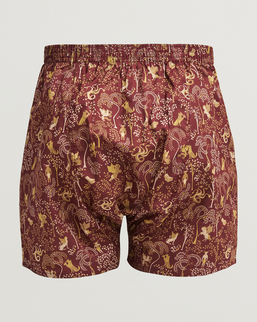 Mies |  | Derek Rose | Classic Fit Woven Cotton Boxer Shorts Burgundy