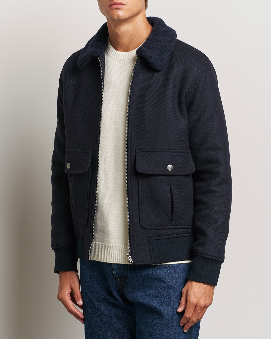 Mies |  | A.P.C. | Ben Shearling Bomber Jacket Dark Navy