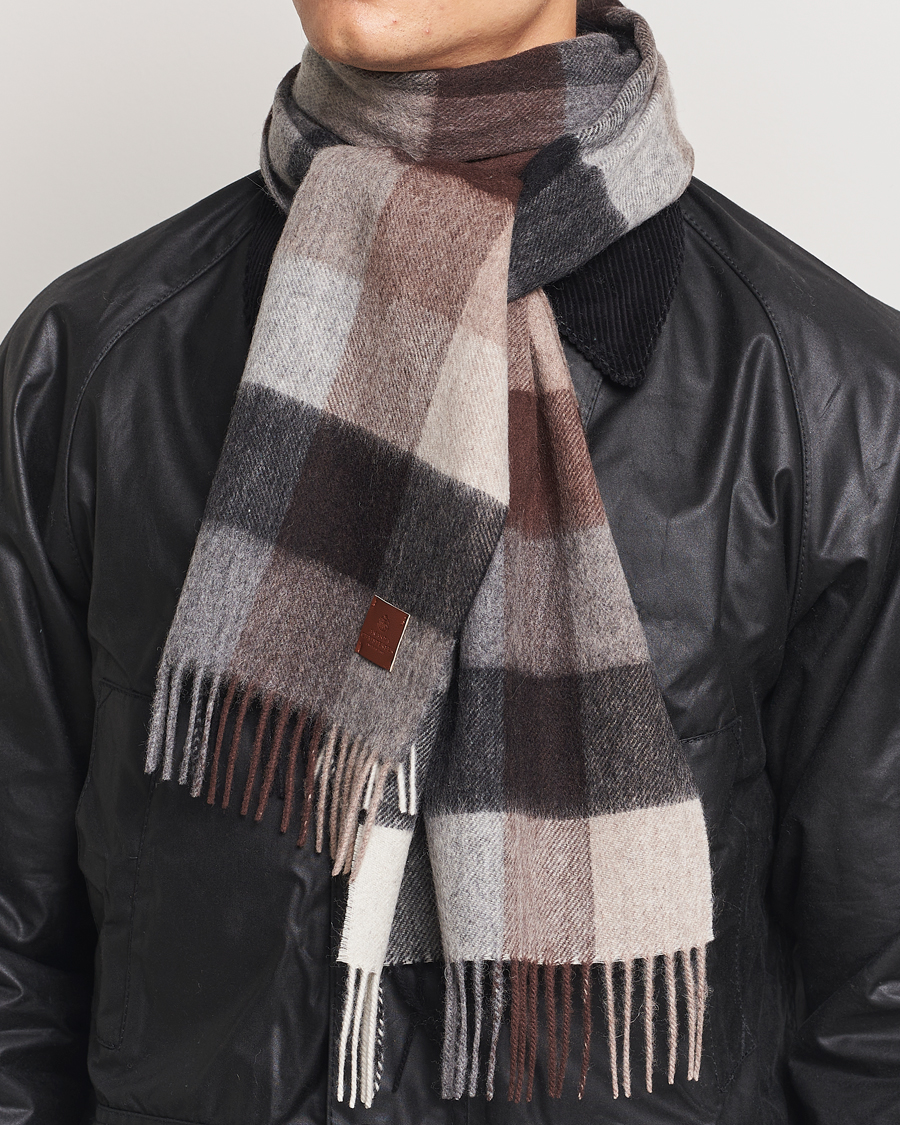 Mies |  | Amanda Christensen | Merino Wool Block Check Scarf Brown/Grey