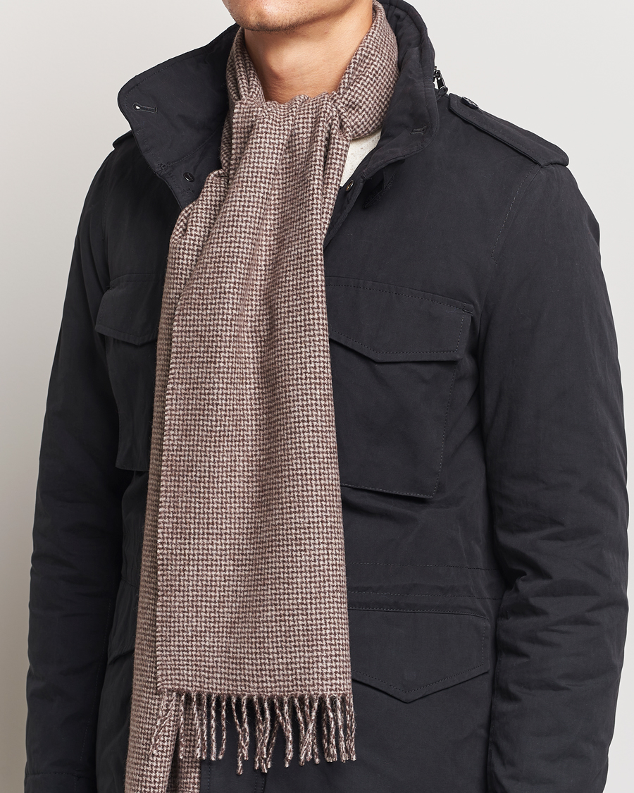 Mies |  | Amanda Christensen | Merino Wool Dogtooth Scarf Beige Melange