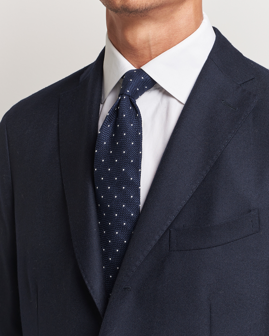 Mies |  | Amanda Christensen | Silk Grenadine Dot 8cm Tie Navy