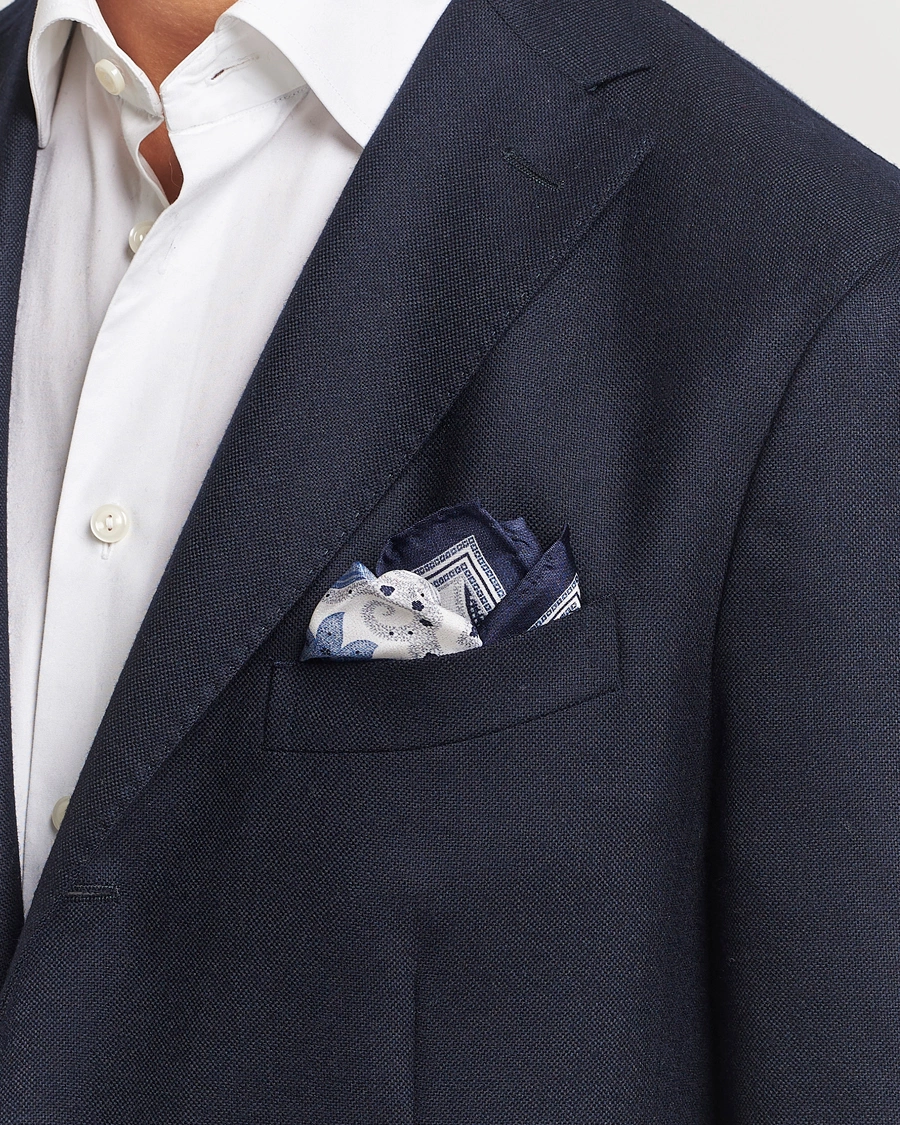 Mies |  | Amanda Christensen | Silk Twill Printed Flower Pocket Square Navy