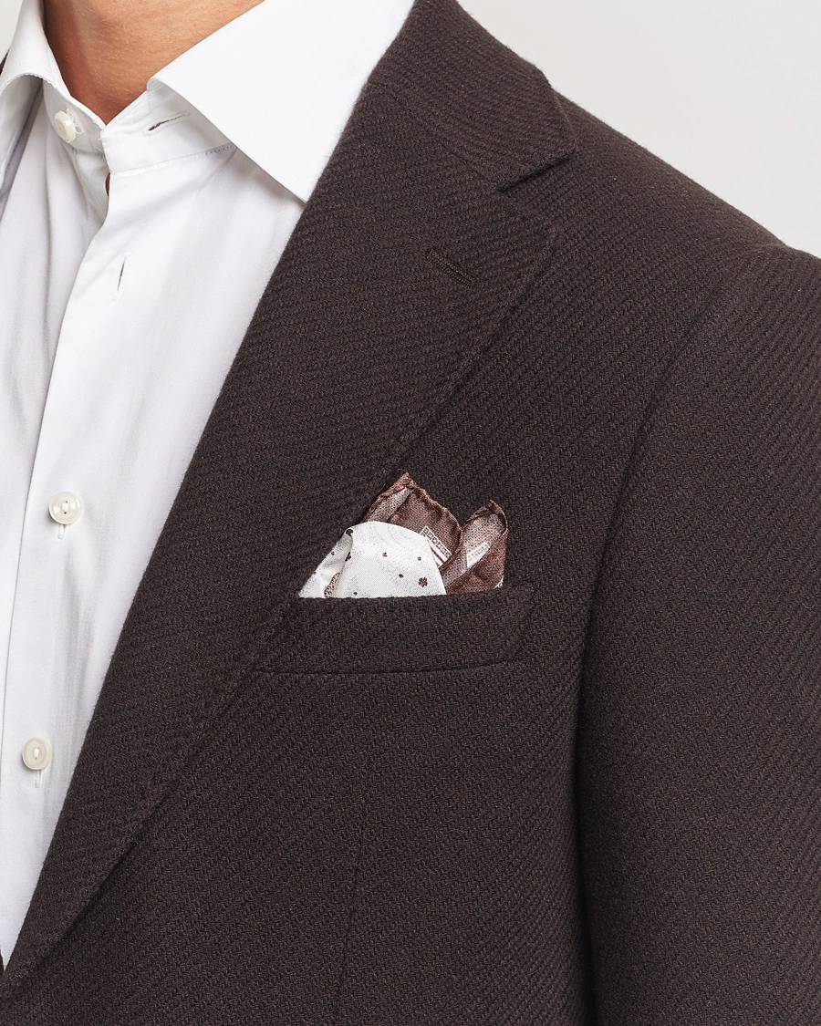 Mies |  | Amanda Christensen | Silk Twill Printed Flower Pocket Square Brown