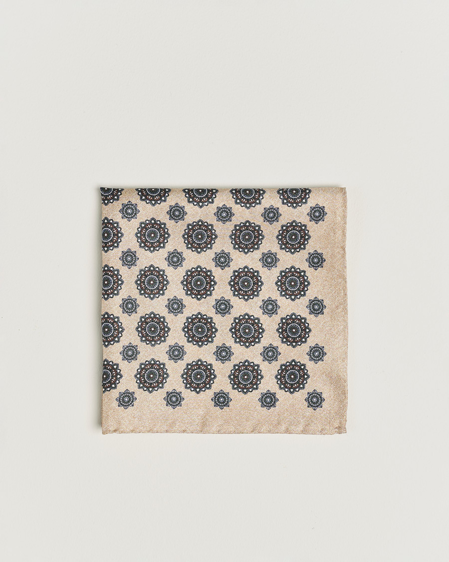 Mies |  | Amanda Christensen | Silk Twill Printed Flower Pocket Square Cream