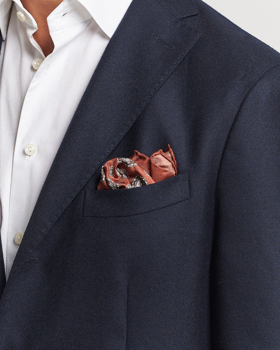 Mies |  | Amanda Christensen | Silk Twill Printed Flower Pocket Square Rost