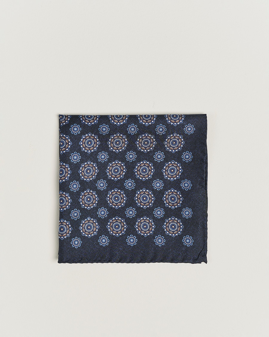 Mies |  | Amanda Christensen | Silk Twill Printed Flower Pocket Square Navy