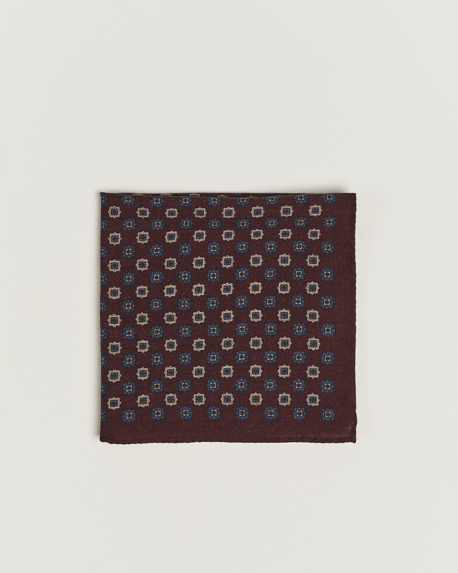 Mies |  | Amanda Christensen | Wool Flannel Printed Flower Pocket Square Wine