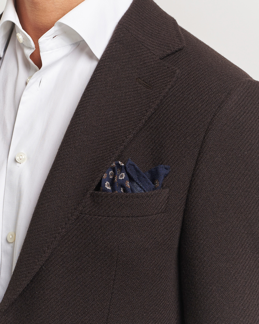 Mies |  | Amanda Christensen | Wool Flannel Printed Flower Pocket Square Navy