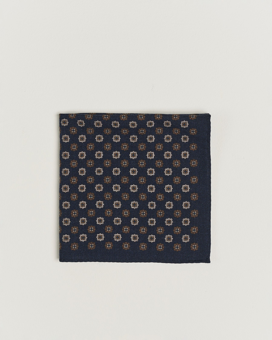 Mies |  | Amanda Christensen | Wool Flannel Printed Flower Pocket Square Navy