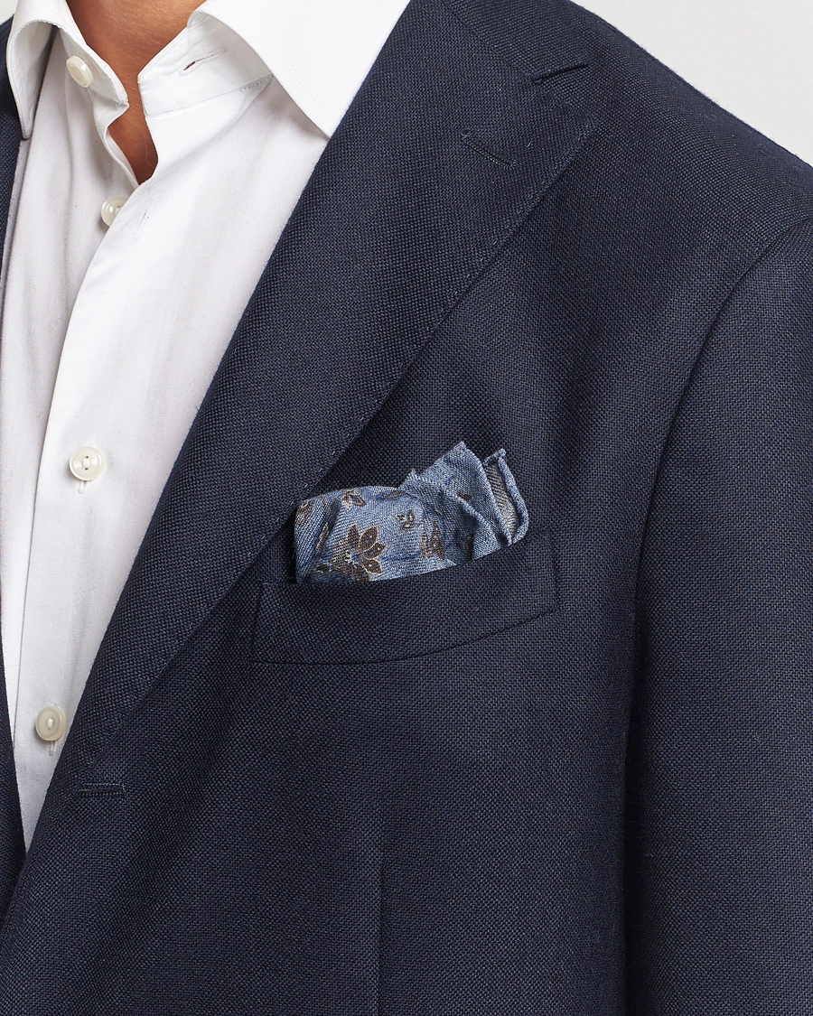 Mies |  | Amanda Christensen | Wool Flannel Printed Flower Pocket Square Blue