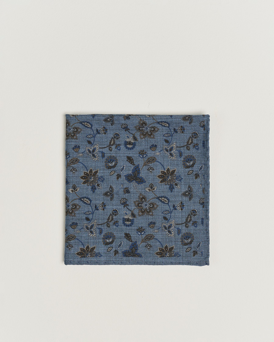 Mies |  | Amanda Christensen | Wool Flannel Printed Flower Pocket Square Blue