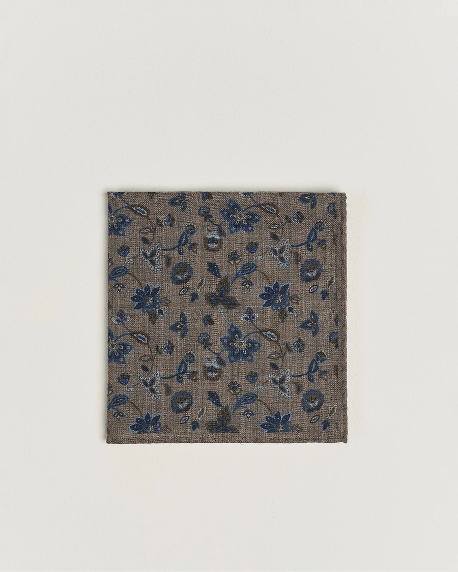 Mies |  | Amanda Christensen | Wool Flannel Printed Flower Pocket Square Brown