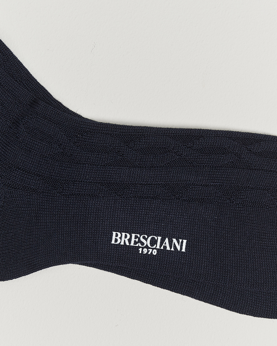 Mies |  | Bresciani | Link Ribbed Wool Socks Navy