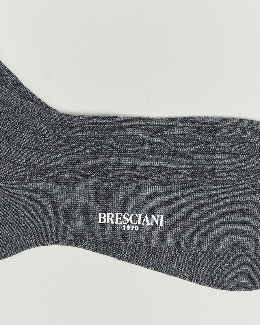 Mies |  | Bresciani | Link Ribbed Wool Socks Light Grey