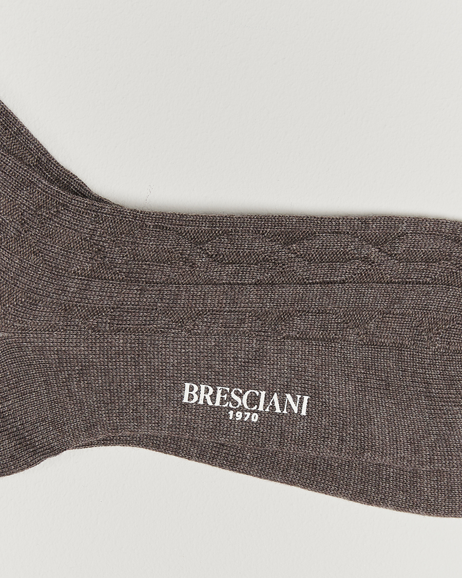 Mies |  | Bresciani | Link Ribbed Wool Socks Taupe