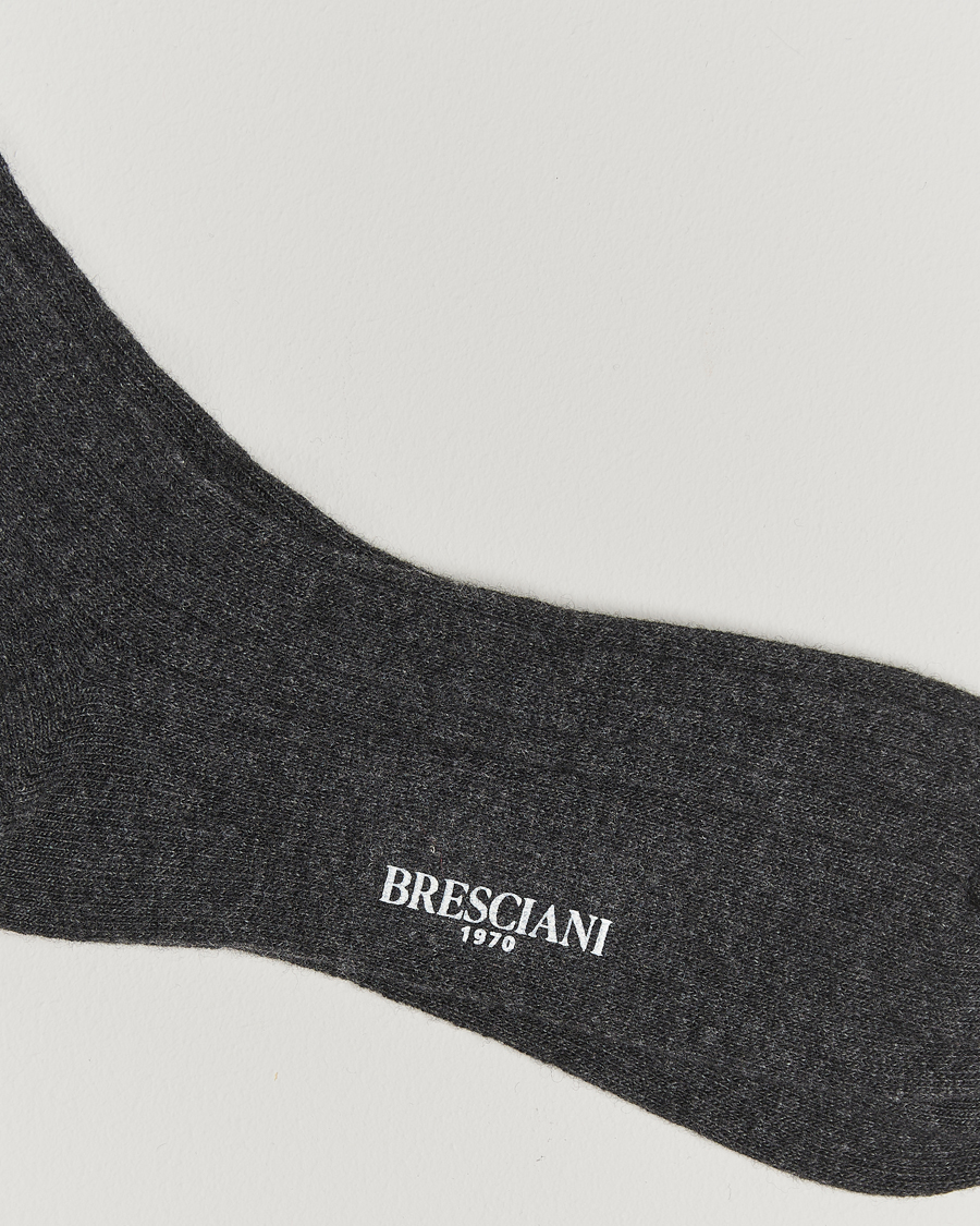 Mies |  | Bresciani | Wool/Cashmere Ribbed Socks Dark Grey