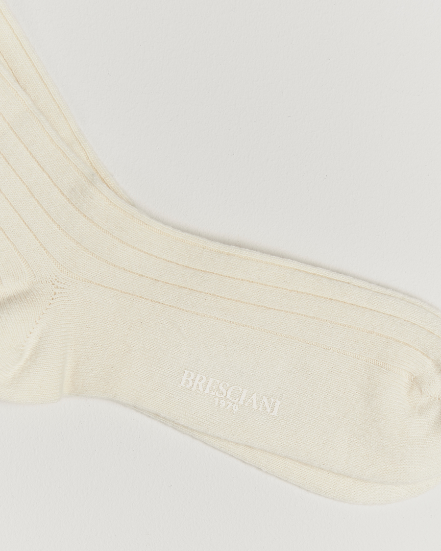 Mies |  | Bresciani | Wool/Cashmere Ribbed Socks White