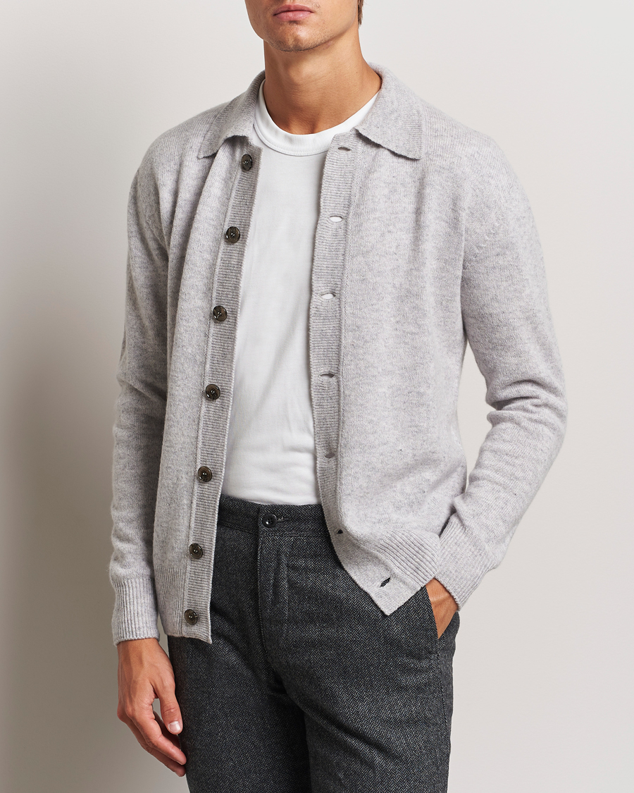 Mies | Italian Department | Altea | Shetland Collared Cardigan Light Grey