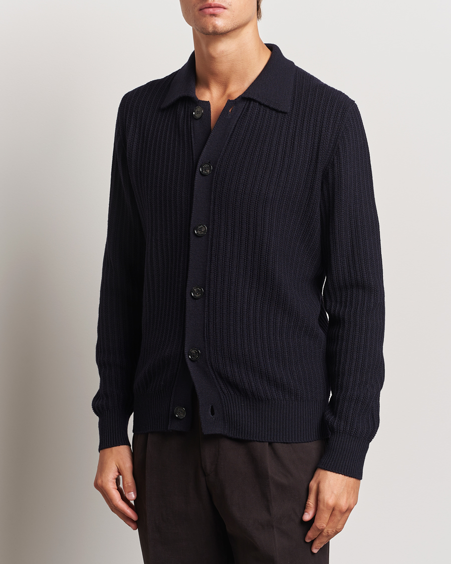 Mies | Italian Department | Altea | Rib Wool Cardigan Navy