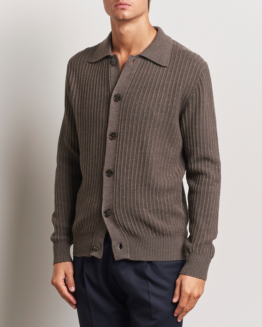 Mies | Italian Department | Altea | Rib Wool Cardigan Taupe