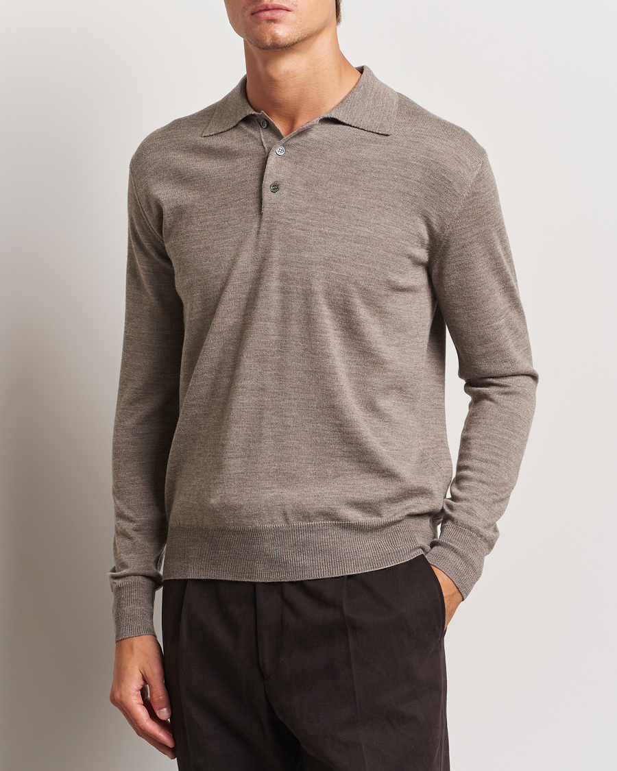 Mies |  | Altea | Merino Long Sleeve Polo Beige