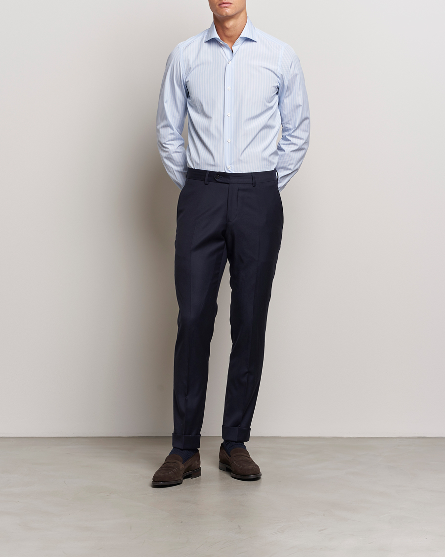Mies |  | Finamore Napoli | Milano Slim Giza 170 Striped Dress Shirt Blue