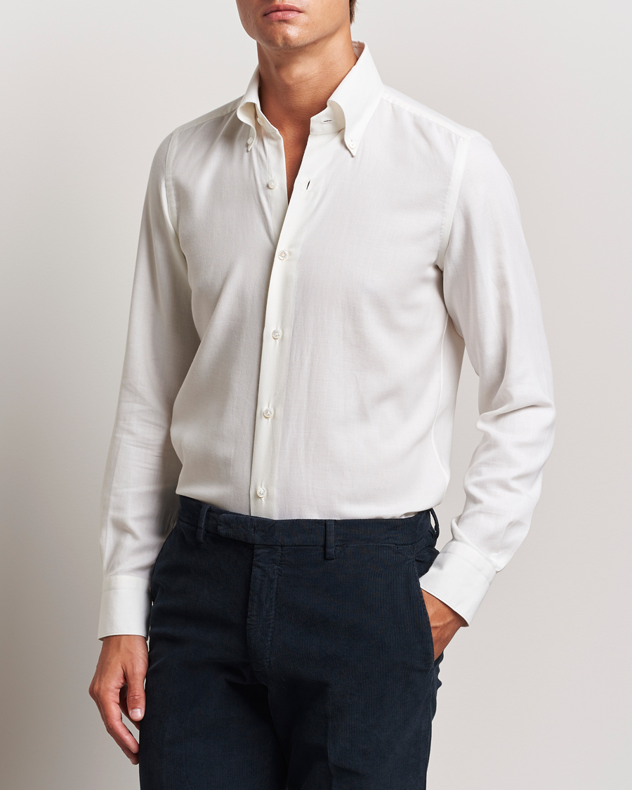 Mies |  | Finamore Napoli | Milano Slim Cashmere BD Shirt White