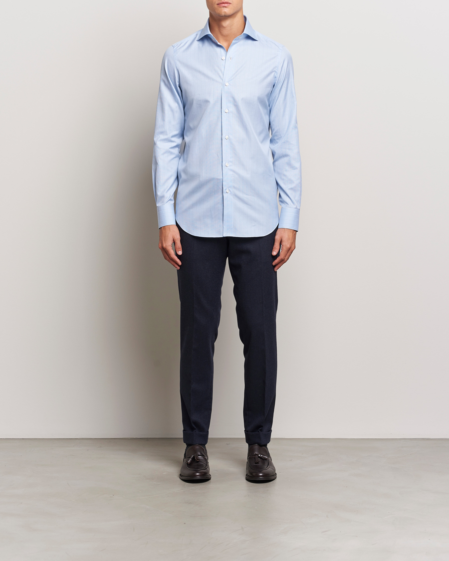 Mies |  | Finamore Napoli | Milano Slim Giza 170 Dress Shirt Blue Check