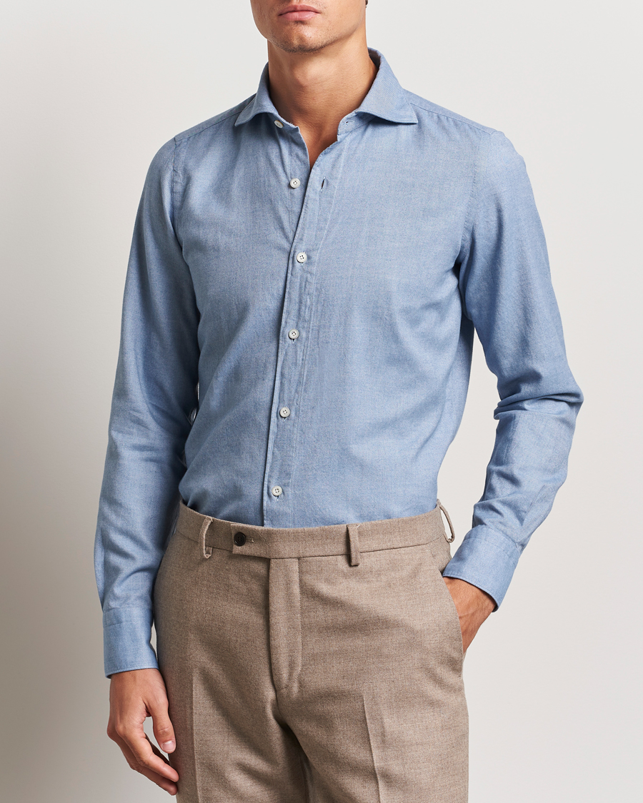 Mies |  | Finamore Napoli | Gaeta Flannel Shirt Light Blue