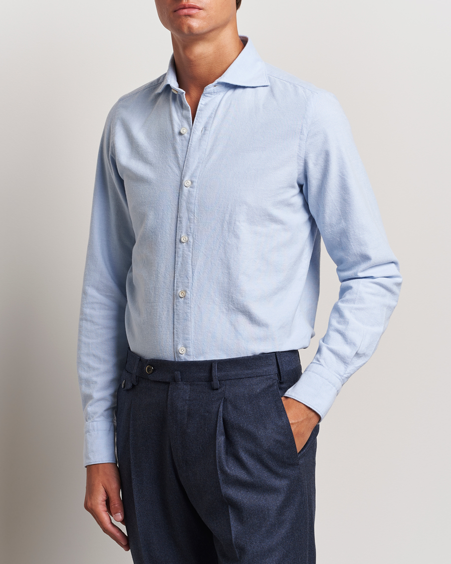 Mies |  | Finamore Napoli | Gaeta Brushed Oxford Shirt Light Blue