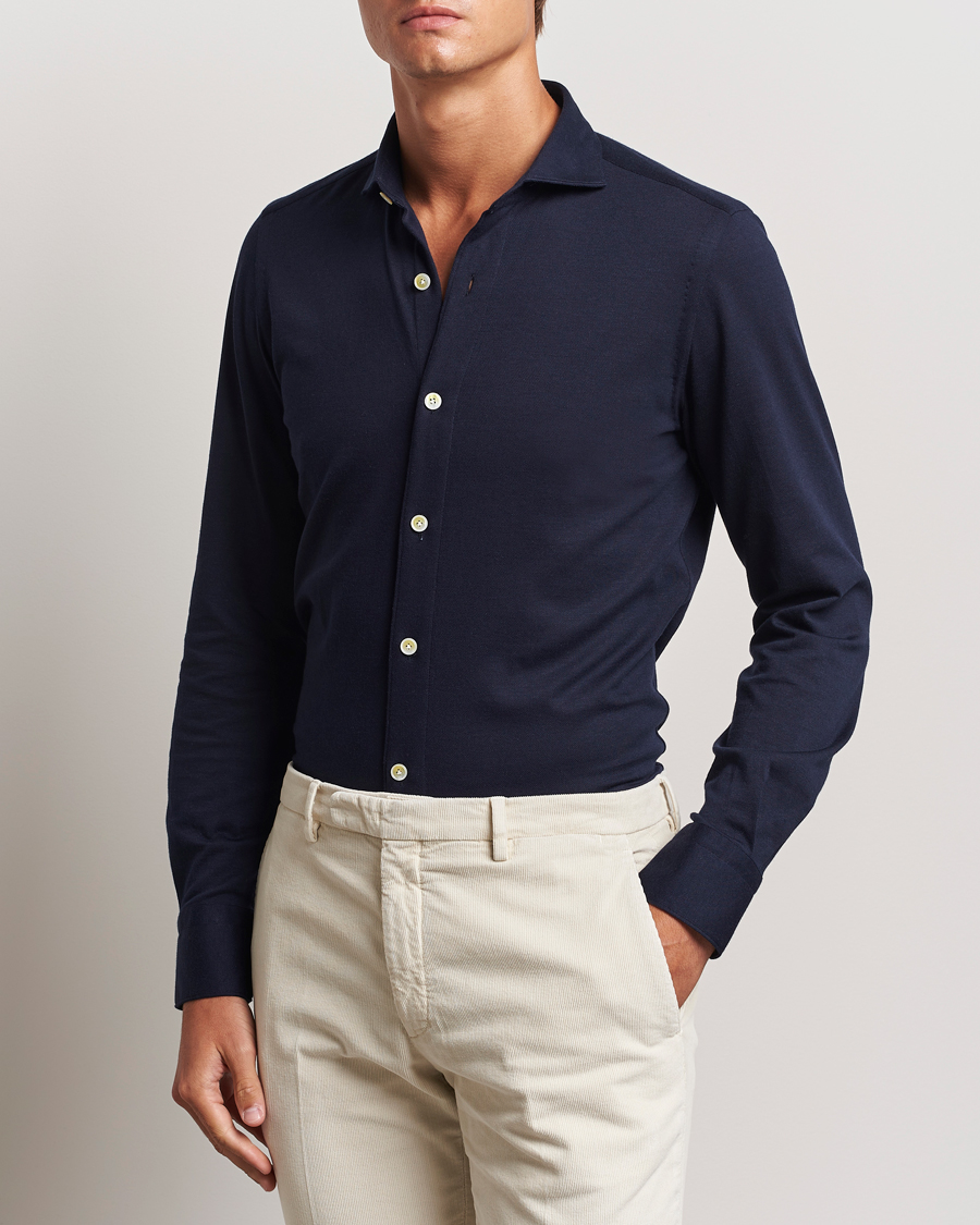 Mies | Pikee-paidat | Finamore Napoli | Cotton/Cashmere Jersey Shirt Navy