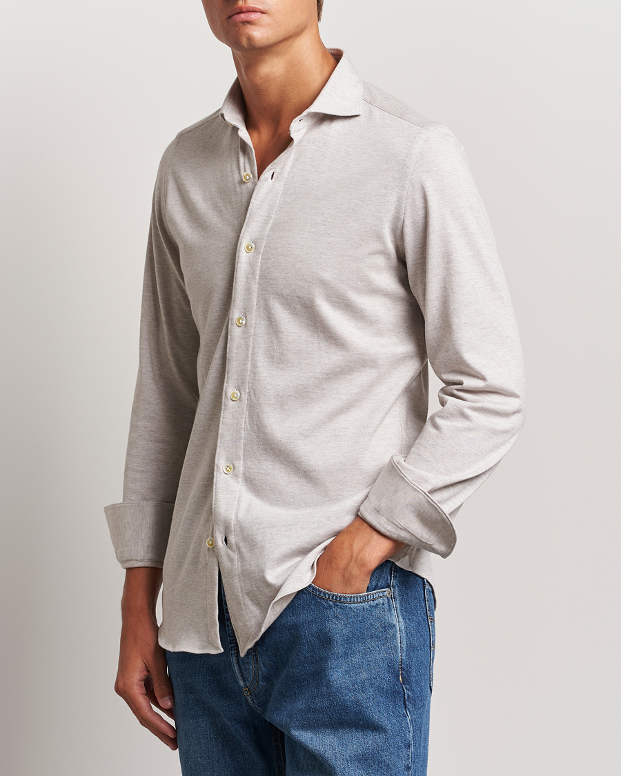 Mies | Kauluspaidat | Finamore Napoli | Cotton/Cashmere Jersey Shirt Beige