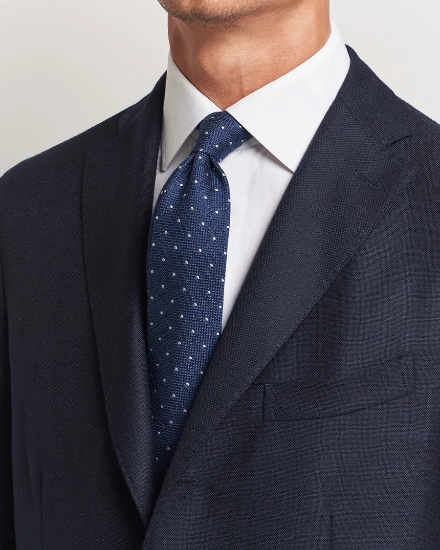 Mies |  | Finamore Napoli | Wool/Silk Grenadine Dot Tie Navy