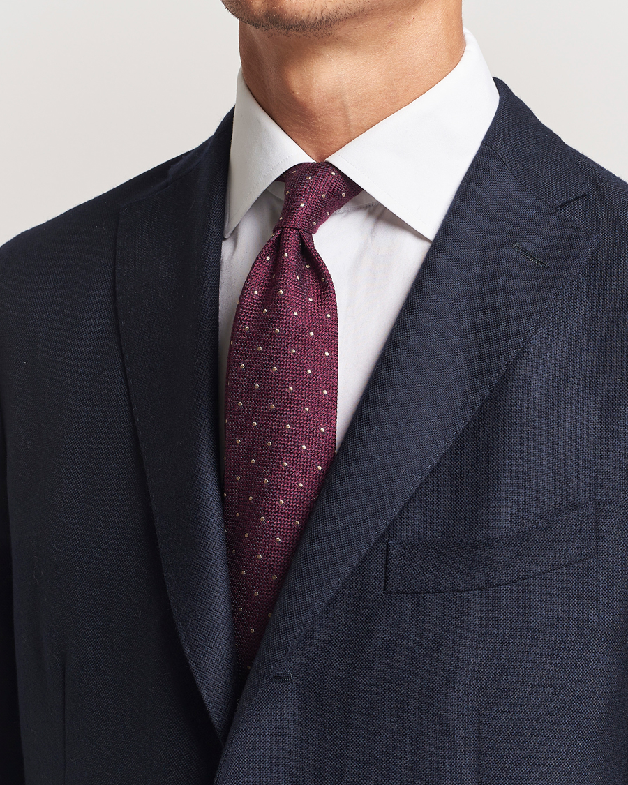 Mies |  | Finamore Napoli | Wool/Silk Grenadine Dot Tie Burgundy