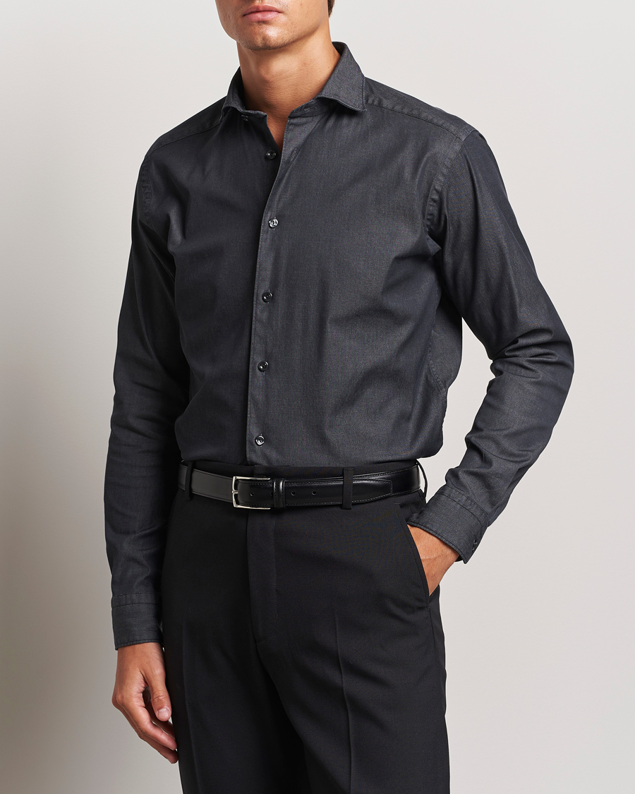 Mies |  | Eton | Slim Fit Stretch Denim Shirt Black