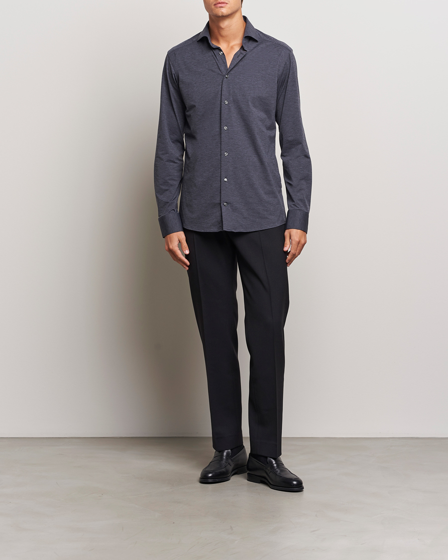 Mies |  | Eton | Slim Fit Four Way Stretch Shirt Dark Grey