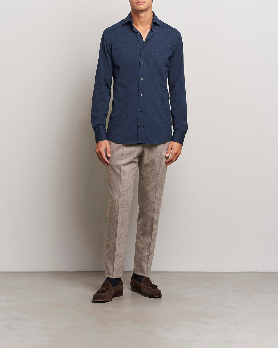 Mies |  | Eton | Slim Fit Four Way Stretch Shirt Navy Blue