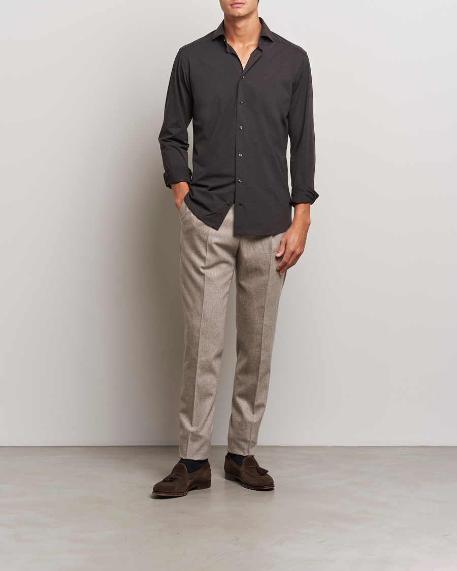 Mies |  | Eton | Slim Fit Four Way Stretch Shirt Dark Brown