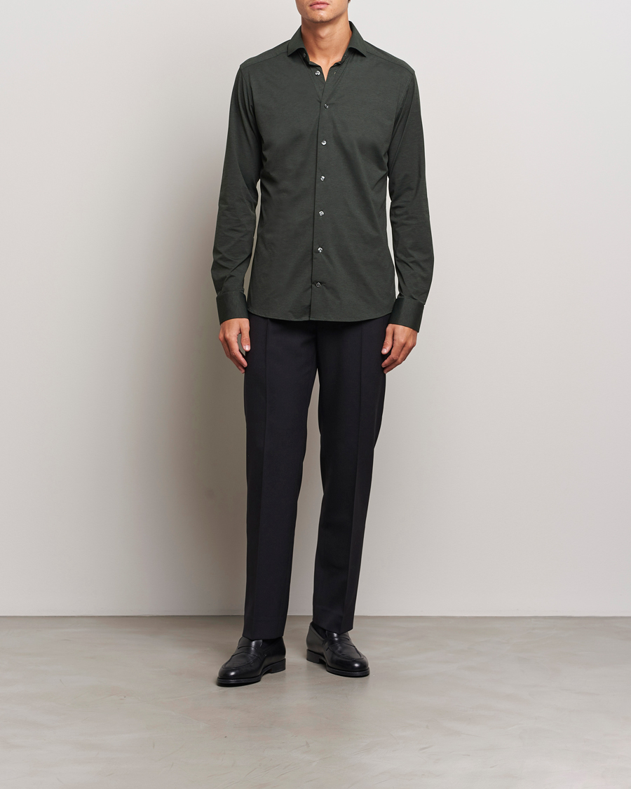 Mies |  | Eton | Slim Fit Four Way Stretch Shirt Dark Green