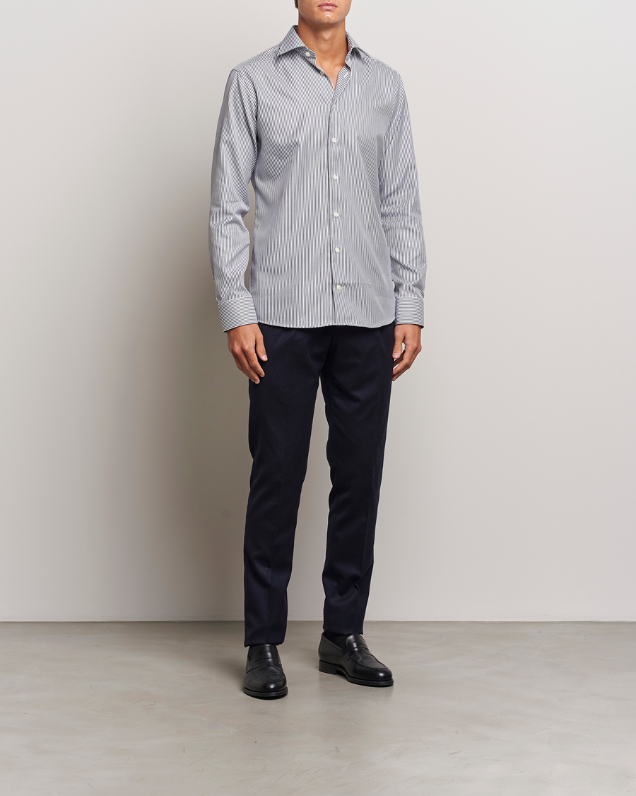 Mies |  | Eton | Slim Fit Signature Twill Striped Shirt Grey/White