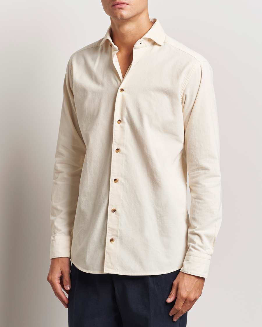 Mies | Vakosamettipaidat | Eton | Slim Fit Fine Wale Corduroy Shirt Off White